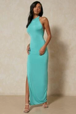 Double Layer Low Back Maxi Dress -BOW Clothing Shop aqua double layer low back maxi dress 3