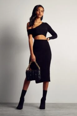 Asymmetric Knitted Midi Dress 10 Asymmetric Knitted Midi Dress -BOW Clothing Shop black asymmetric knitted midi dress 3