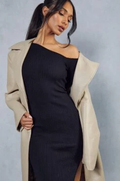 Asymmetric Side Split Knitted Midi Dress -BOW Clothing Shop black asymmetric side split knitted midi dress 4