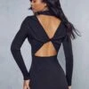 Asymmetric Twist Back Knitted Mini Dress -BOW Clothing Shop black asymmetric twist back knitted mini dress