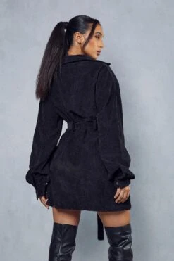 Balloon Sleeve Belted Cord Dress -BOW Clothing Shop black balloon sleeve belted cord dress 2