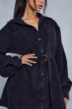 Balloon Sleeve Belted Cord Dress -BOW Clothing Shop black balloon sleeve belted cord dress 5