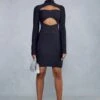 Bandage Cross Front Mini Dress -BOW Clothing Shop black bandage cross front mini dress