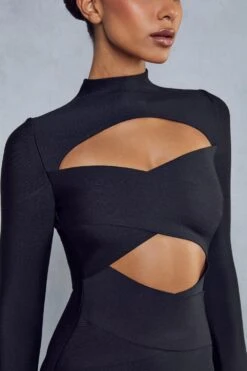 Bandage Cross Front Mini Dress -BOW Clothing Shop black bandage cross front mini dress 4