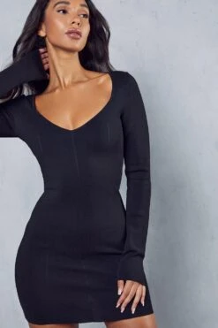 Bandage Knit Mini Dress -BOW Clothing Shop black bandage knit mini dress 1