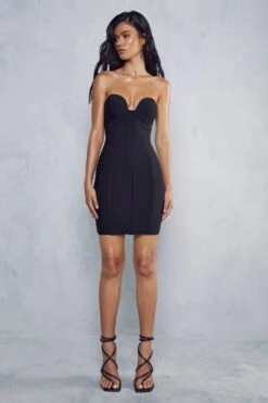 Bandage Seam Detail Curved Neck Mini Dress -BOW Clothing Shop black bandage seam detail curved neck mini dress 3