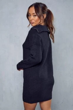 Cable Knit Detail Zip Up Jumper Dress -BOW Clothing Shop black cable knit detail zip up jumper dress 2