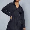 Corset Insert Plunge Shirt Dress -BOW Clothing Shop black corset insert plunge shirt dress