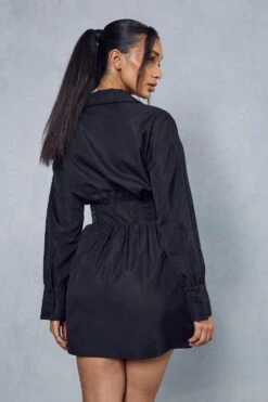 Corset Insert Plunge Shirt Dress -BOW Clothing Shop black corset insert plunge shirt dress 2