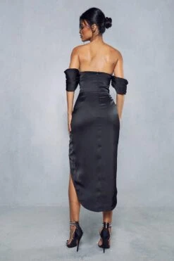 Cupped Corseted Drape Sleeve Wrap Midi Dress -BOW Clothing Shop black cupped corseted drape sleeve wrap midi dress 2