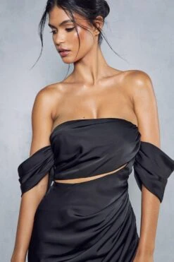 Cupped Corseted Drape Sleeve Wrap Midi Dress -BOW Clothing Shop black cupped corseted drape sleeve wrap midi dress 5