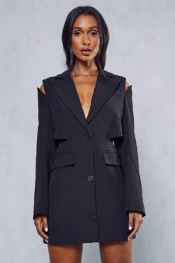 Cut Out Detail Blazer Dress -BOW Clothing Shop black cut out detail blazer dress 1