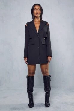 Cut Out Detail Blazer Dress -BOW Clothing Shop black cut out detail blazer dress 4