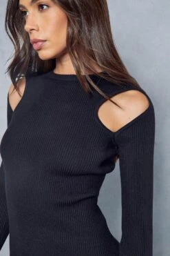 BOW Clothing Shop -BOW Clothing Shop black cut out rib knit midi dress 1