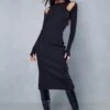 Cut Out Rib Knit Midi Dress 1 Cut Out Rib Knit Midi Dress -BOW Clothing Shop black cut out rib knit midi dress