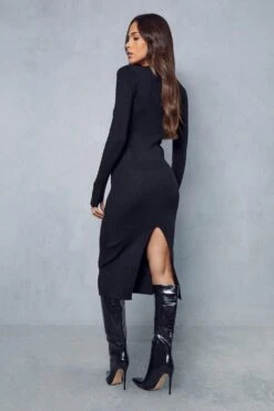 Cut Out Rib Knit Midi Dress -BOW Clothing Shop black cut out rib knit midi dress 2