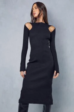 Cut Out Rib Knit Midi Dress -BOW Clothing Shop black cut out rib knit midi dress 3