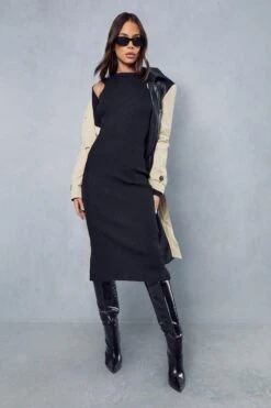 Cut Out Rib Knit Midi Dress -BOW Clothing Shop black cut out rib knit midi dress 4