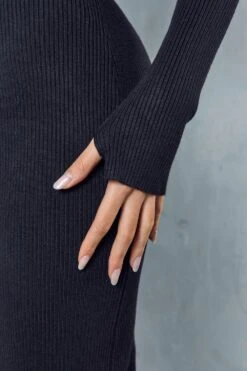 Cut Out Rib Knit Midi Dress -BOW Clothing Shop black cut out rib knit midi dress 5