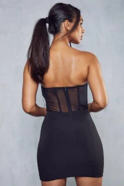 Diamante Drape Corset Bandeau Mini Dress -BOW Clothing Shop black diamante drape corset bandeau mini dress 2