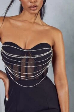 Diamante Drape Corset Bandeau Mini Dress -BOW Clothing Shop black diamante drape corset bandeau mini dress 4