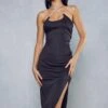 Diamante Lace Up Ruched Midi Dress -BOW Clothing Shop black diamante lace up ruched midi dress