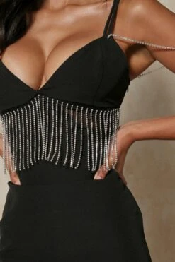 Diamante Mesh Insert Dress -BOW Clothing Shop black diamante mesh insert dress 1