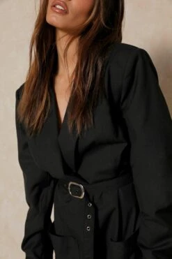 Discodaydream Tailored Belted Blazer Dress -BOW Clothing Shop black discodaydream tailored belted blazer dress 1