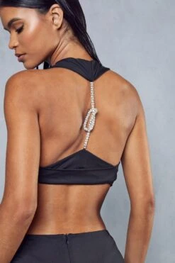 Double Layer Diamante Knot Back Maxi Dress -BOW Clothing Shop black double layer diamante knot back maxi dress 1