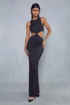 Double Layer Diamante Knot Back Maxi Dress -BOW Clothing Shop black double layer diamante knot back maxi dress 2