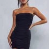 Double Layer Gathered Seam Bandeau Mini Dress 1 Double Layer Gathered Seam Bandeau Mini Dress -BOW Clothing Shop black double layer gathered seam bandeau mini dress