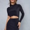 Double Layer Slinky Asymmetric Long Sleeve Bodycon Dress -BOW Clothing Shop black double layer slinky asymmetric long sleeve bodycon dress