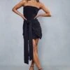 Double Layer Slinky Ruched Extreme Wrap Bandeau Mini Dress -BOW Clothing Shop black double layer slinky ruched extreme wrap bandeau mini dress