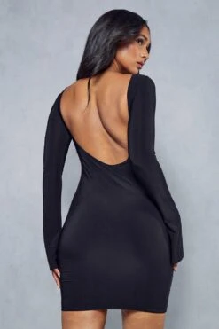 Double Layer Slinky Split Sleeve Low Back Mini Dress -BOW Clothing Shop black double layer slinky split sleeve low back mini dress 4