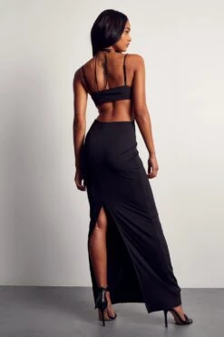 Double Layer Stretch Multi Strap Maxi Dress -BOW Clothing Shop black double layer stretch multi strap maxi dress 2