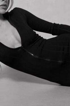 Engineered Bodycon Knitted Mini Dress -BOW Clothing Shop black engineered bodycon knitted mini dress 2