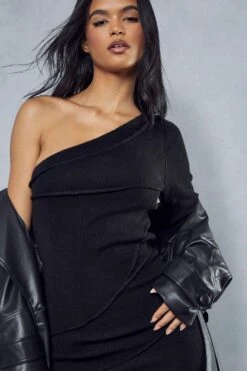 Exposed Seam Fine Knit Mini Dress -BOW Clothing Shop black exposed seam fine knit mini dress 1