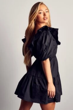 Extreme Frill Tiered Plunge Smock Dress -BOW Clothing Shop black extreme frill tiered plunge smock dress 2