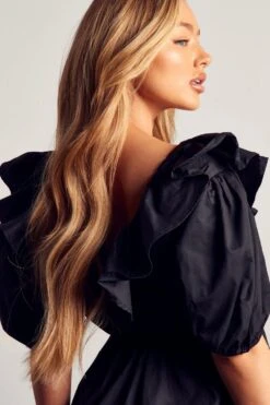 Extreme Frill Tiered Plunge Smock Dress -BOW Clothing Shop black extreme frill tiered plunge smock dress 4