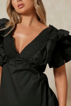 Extreme Frill V Neck Mini Dress -BOW Clothing Shop black extreme frill v neck mini dress 3