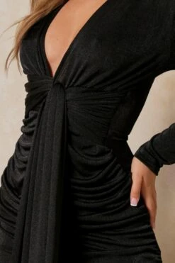 Extreme Plunge Tie Detail Mini Dress -BOW Clothing Shop black extreme plunge tie detail mini dress 1