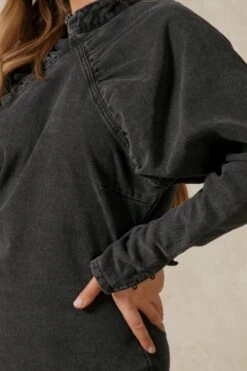 Extreme Puff Sleeve Denim Dress -BOW Clothing Shop black extreme puff sleeve denim dress 1