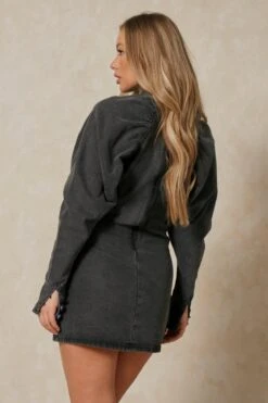 Extreme Puff Sleeve Denim Dress -BOW Clothing Shop black extreme puff sleeve denim dress 2