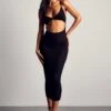 Fine Knit Cut Out Strappy Midi Dress -BOW Clothing Shop black fine knit cut out strappy midi dress