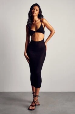 Fine Knit Cut Out Strappy Midi Dress