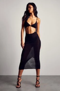 Fine Knit Cut Out Strappy Midi Dress -BOW Clothing Shop black fine knit cut out strappy midi dress 3