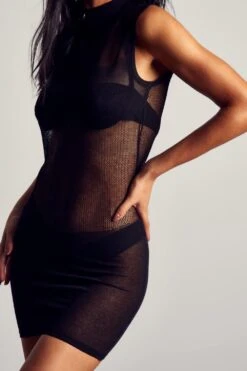 Fine Knit High Neck Sleeveless Mini Dress -BOW Clothing Shop black fine knit high neck sleeveless mini dress 1