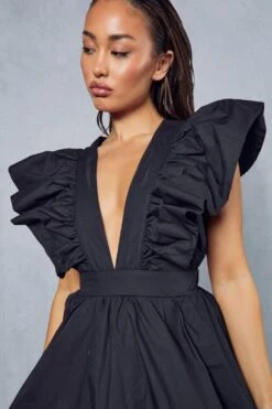 Frill Shoulder Puff Dress -BOW Clothing Shop black frill shoulder puff dress 5