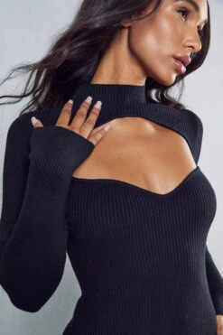 High Neck Cut Out Knitted Maxi Dress 8 High Neck Cut Out Knitted Maxi Dress -BOW Clothing Shop black high neck cut out knitted maxi dress 1