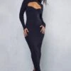 High Neck Cut Out Knitted Maxi Dress 2 High Neck Cut Out Knitted Maxi Dress -BOW Clothing Shop black high neck cut out knitted maxi dress